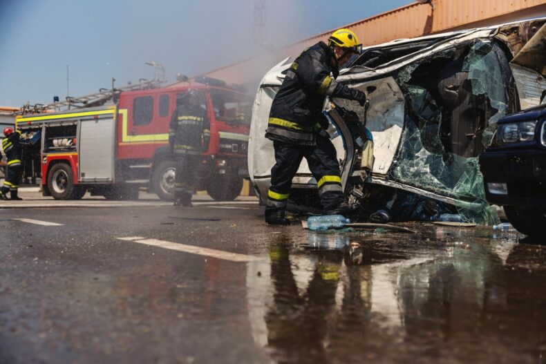 Emergency services at an auto accident scene